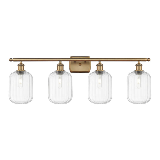 Innovations Preston Cylinder 37in 4-Light Bath Vanity | Industrial Brushed Brass Steel and Clear Glass | Bathroom Vanity | Model 516-4W-BB-G460-7CL