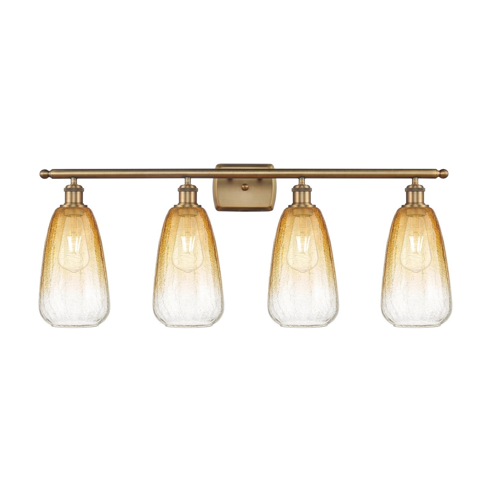 Innovations Brookhaven Almond 36in 4-Light Bath Vanity Light | Industrial Brushed Brass and Amber Glass | Damp-Rated Bathroom | Model 516-4W-BB-G480-6AM