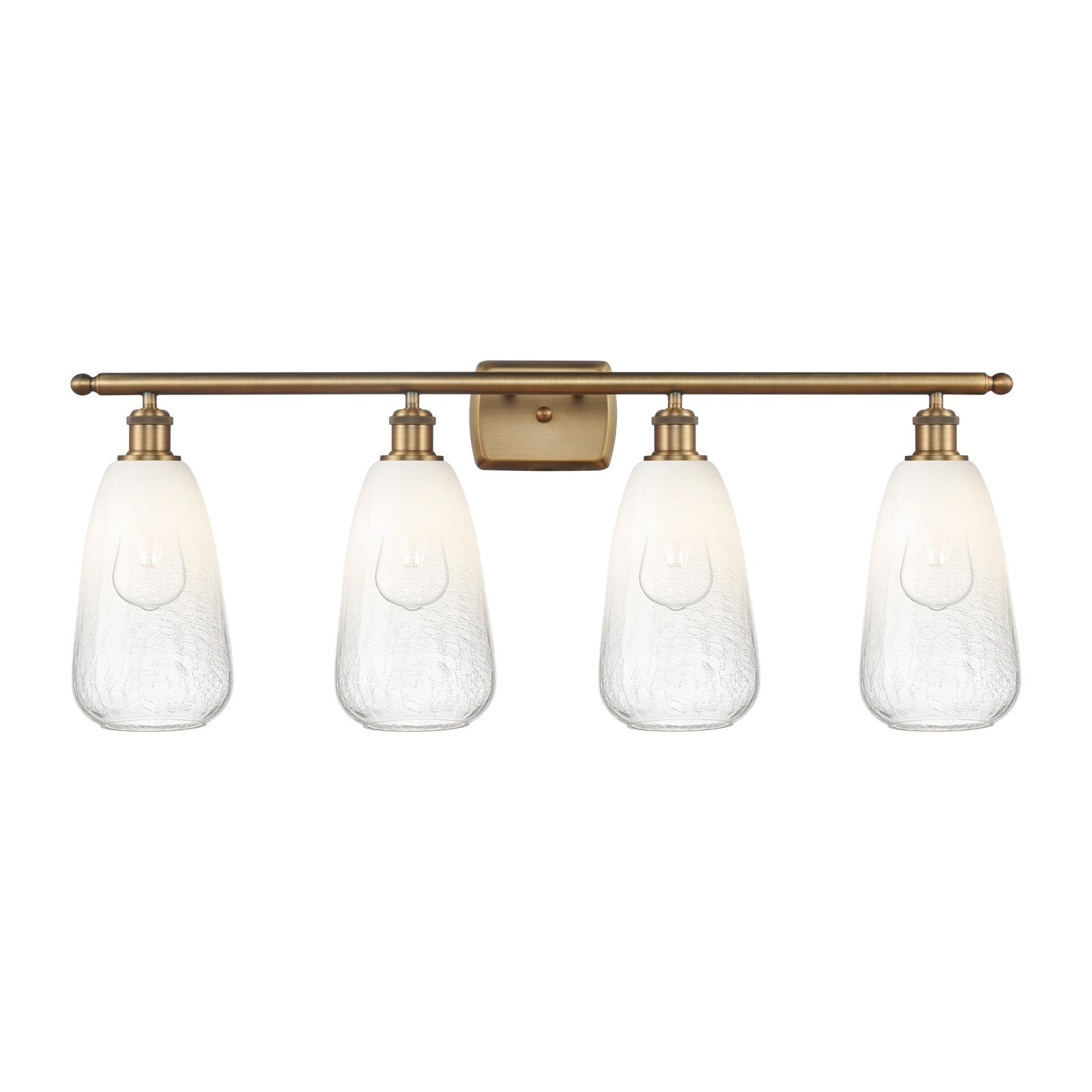 Innovations Brookhaven Almond 36in 4-Light Bath Vanity | Industrial Brushed Brass and Opal Glass | Bathroom Vanity Light | 36 x | Model 516-4W-BB-G480-6OP