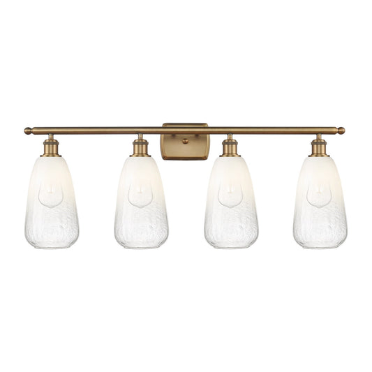Innovations Brookhaven Almond 36in 4-Light Bath Vanity | Industrial Brushed Brass and Opal Glass | Bathroom Vanity Light | 36 x | Model 516-4W-BB-G480-6OP