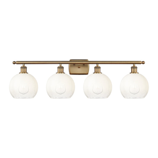 Innovations Brookhaven Globe 38in 4-Light Bath Vanity Light | Industrial Brushed Brass and Opal Glass | Bathroom Vanity | 37.88 | Model 516-4W-BB-G483-8OP