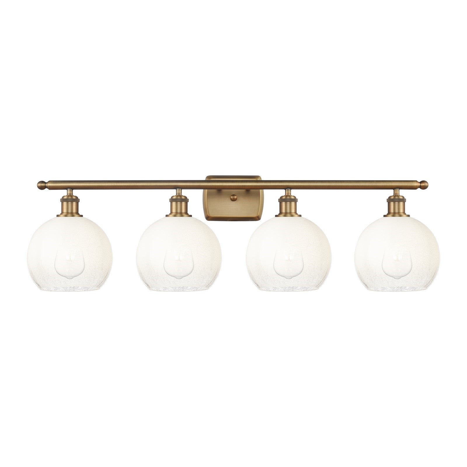 Innovations Brookhaven Globe 38in 4-Light Bath Vanity Light | Industrial Brushed Brass and Opal Glass | Bathroom Vanity | 37.88 | Model 516-4W-BB-G483-8OP