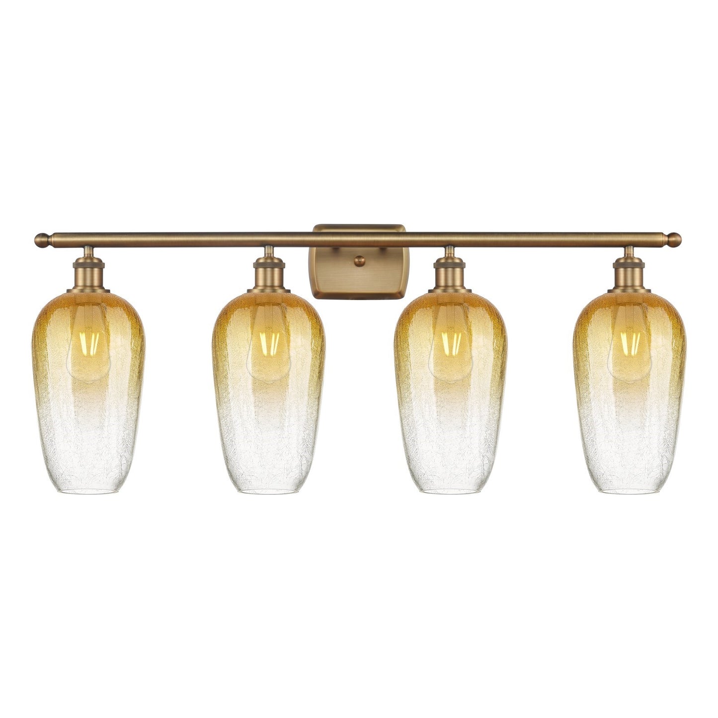Innovations Brookhaven Flute 37in 4-Light Bath Vanity Light | Industrial Brushed Brass Steel and Amber Glass | Bathroom Vanity | Model 516-4W-BB-G484-7AM