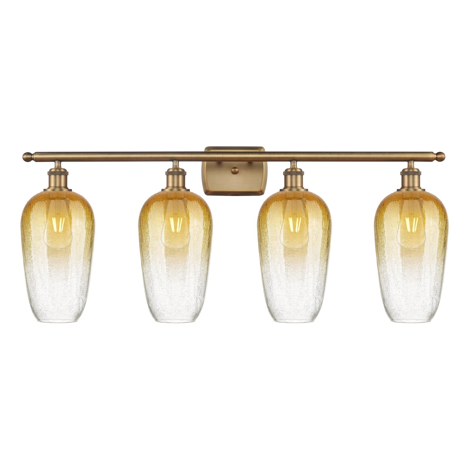 Innovations Brookhaven Flute 37in 4-Light Bath Vanity Light | Industrial Brushed Brass Steel and Amber Glass | Bathroom Vanity | Model 516-4W-BB-G484-7AM