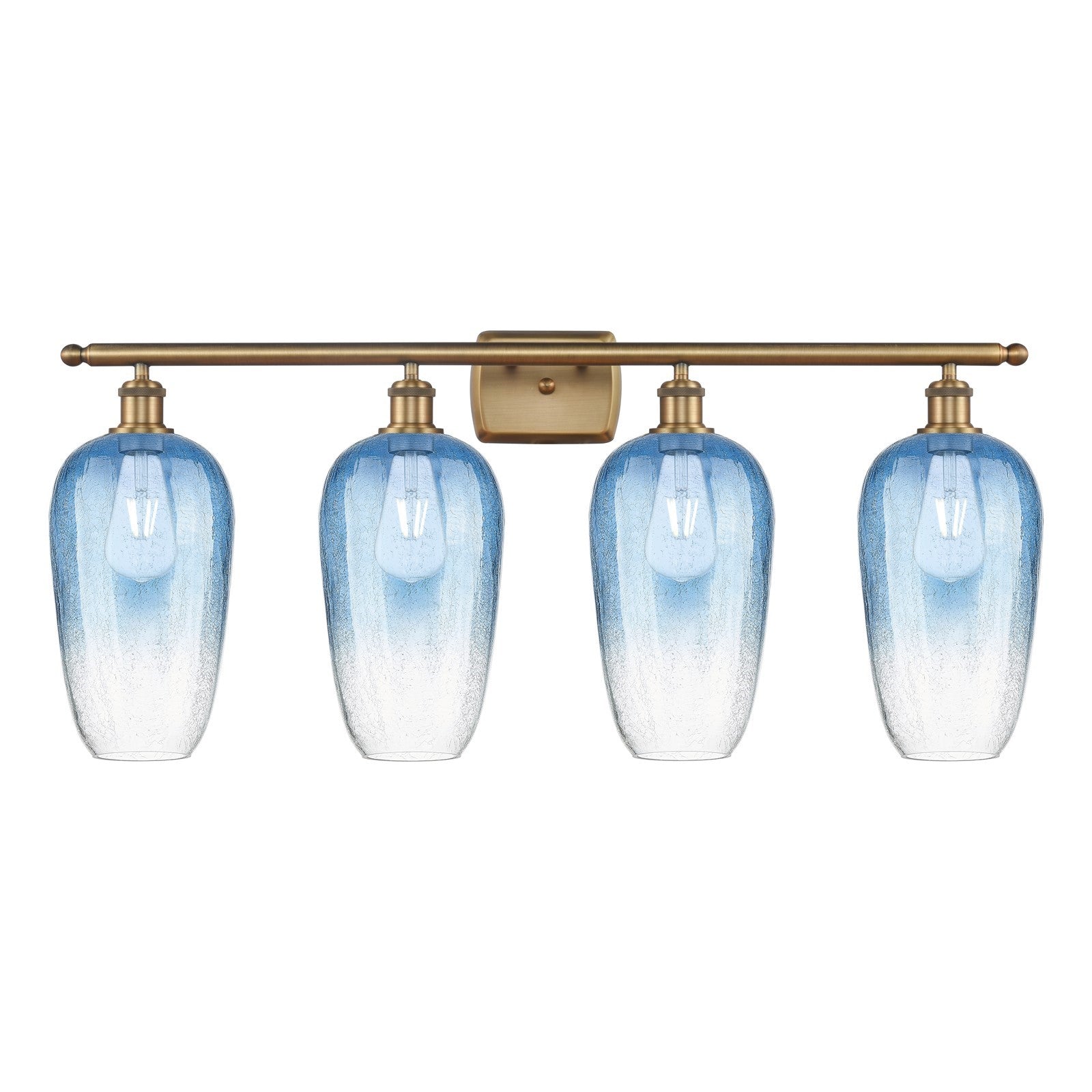 Innovations Brookhaven Flute 37in 4-Light Bath Vanity | Industrial Brushed Brass and Sapphire Blue Glass | Bathroom Vanity | Model 516-4W-BB-G484-7SB