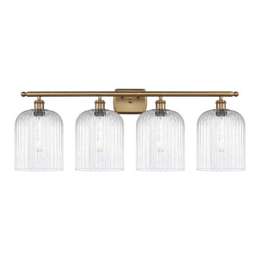 Innovations Bridal Veil 35in 4-Light Bath Vanity | Art Nouveau Brushed Brass Steel and Clear Ribbed Glass | Bathroom Vanity | Model 516-4W-BB-G559-8CL