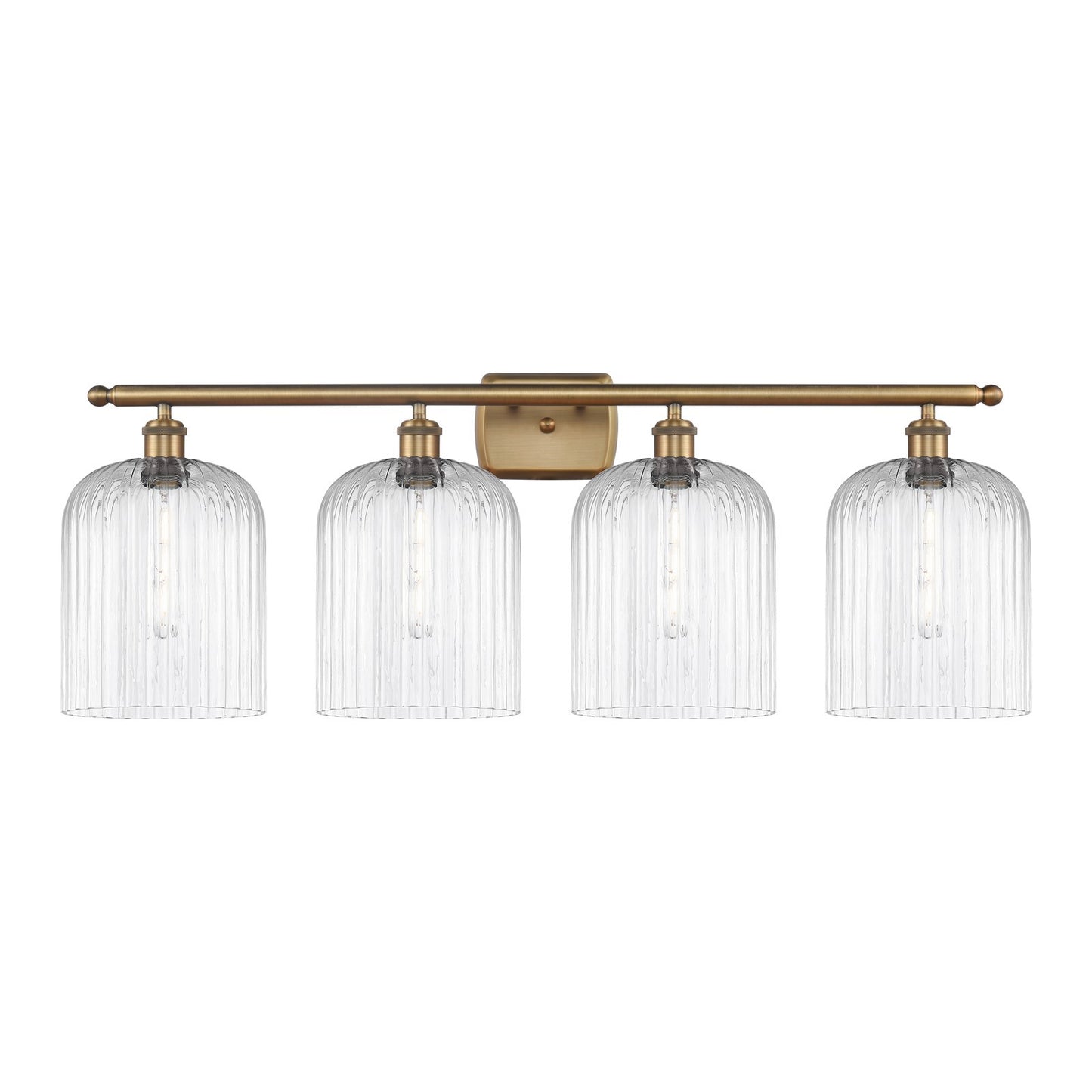 Innovations Bridal Veil 35in 4-Light Bath Vanity | Art Nouveau Brushed Brass Steel and Clear Ribbed Glass | Bathroom Vanity | Model 516-4W-BB-G559-8CL