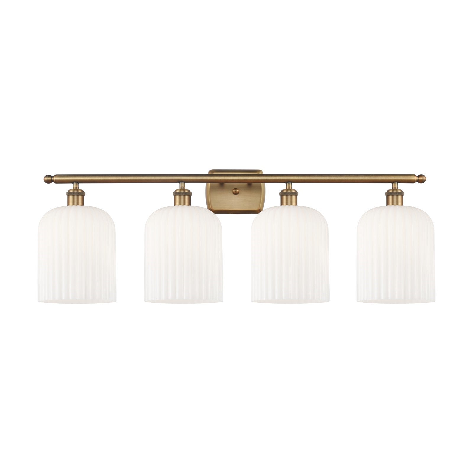 Innovations Bridal Veil 35in 4-Light Bath Vanity Light | Art Nouveau Brushed Brass and Gloss White Ribbed Glass | Bathroom | Model 516-4W-BB-G559-8GWH