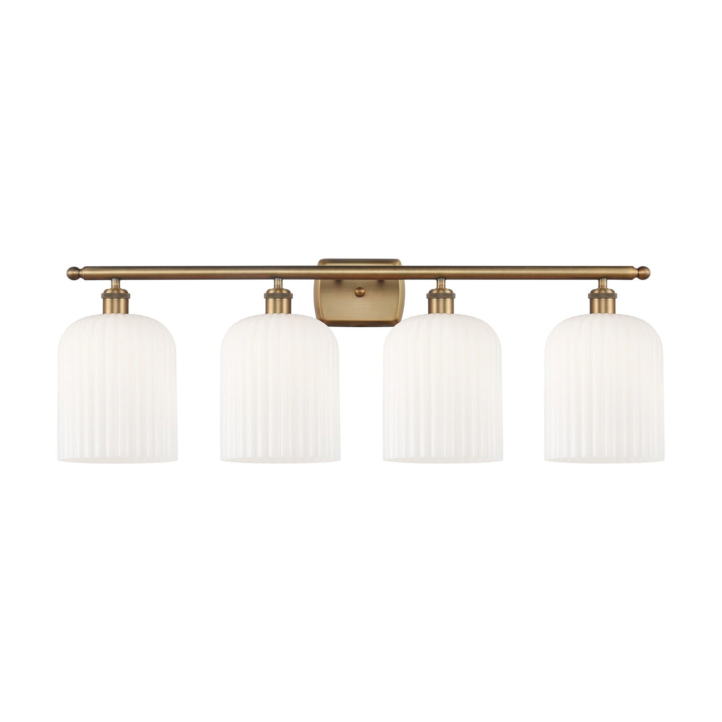 Innovations Bridal Veil 35in 4-Light Bath Vanity Light | Art Nouveau Brushed Brass and Gloss White Ribbed Glass | Bathroom | Model 516-4W-BB-G559-8GWH