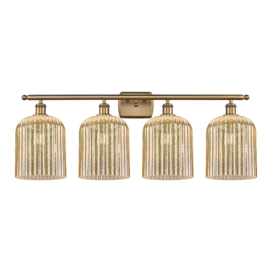 Innovations Bridal Veil 35in 4-Light Bath Vanity | Art Nouveau Brushed Brass and Mercury Ribbed Glass | Bathroom Vanity & | Model 516-4W-BB-G559-8ME