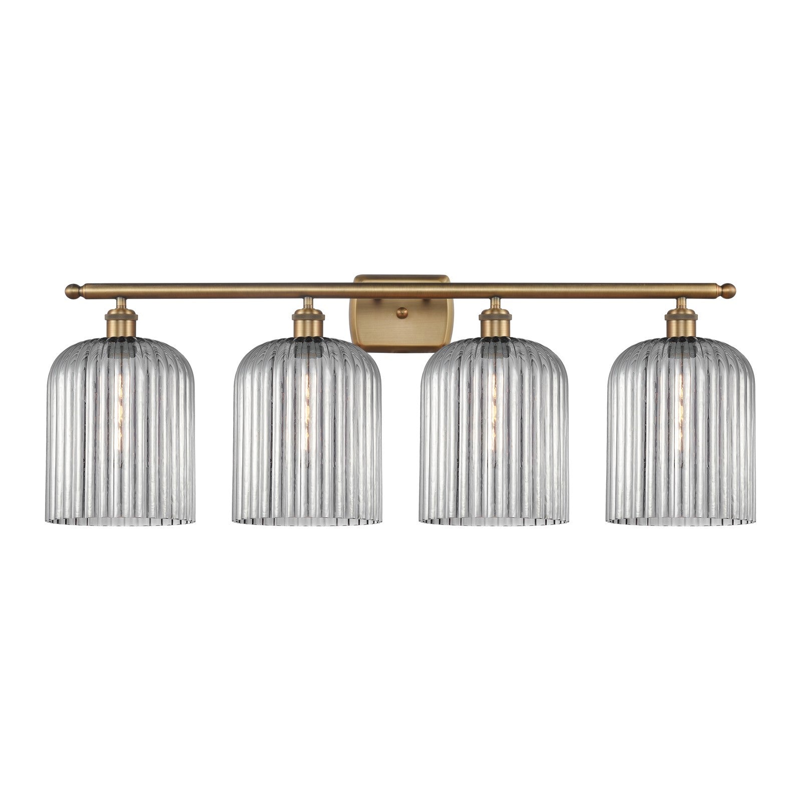 Innovations Bridal Veil 35in 4-Light Bath Vanity | Art Nouveau Brushed Brass and Light Smoke Ribbed Glass | Bathroom Vanity & | Model 516-4W-BB-G559-8SM