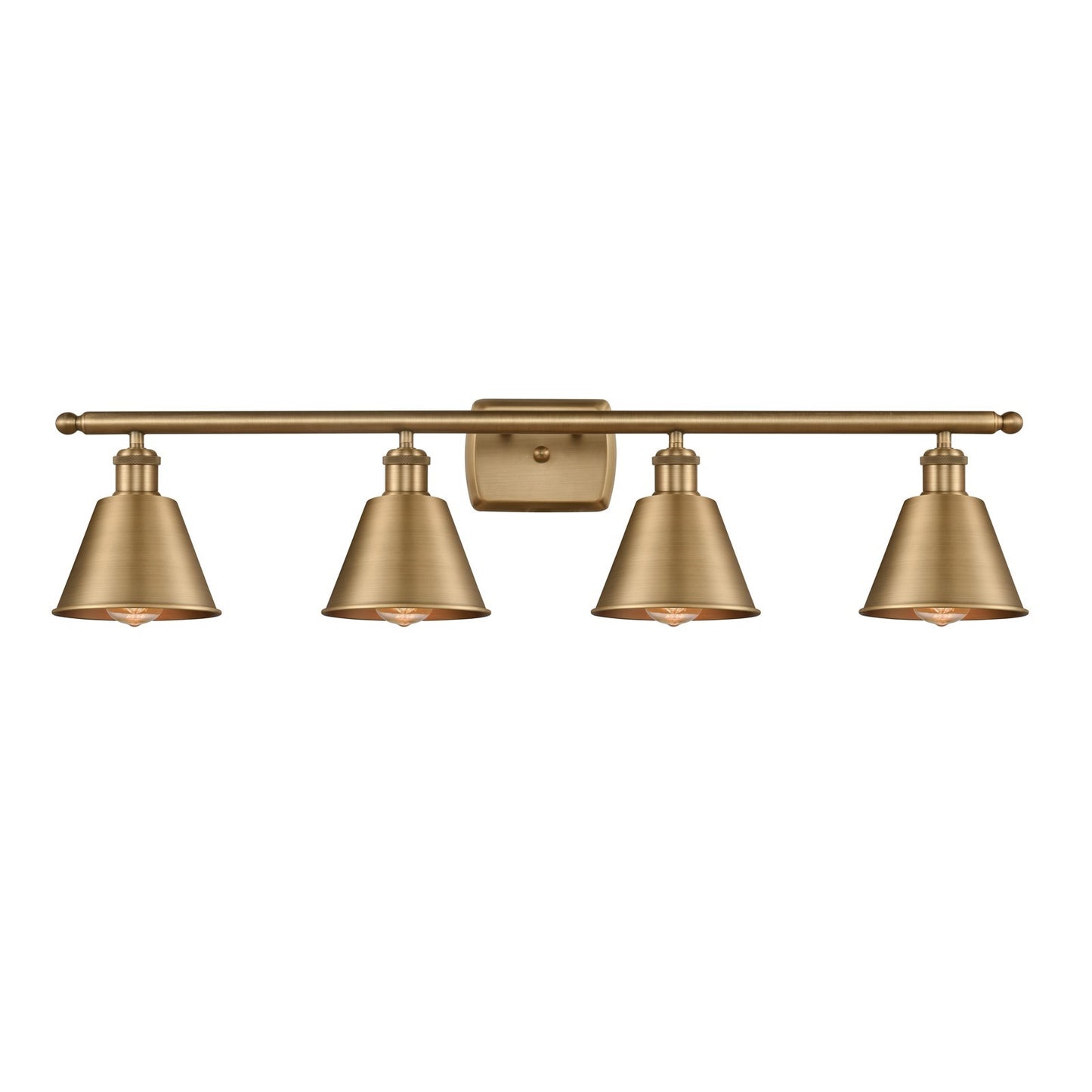 Innovations Smithfield 36.5in 4-Light Bath Vanity Light | Industrial Brushed Brass Steel and Brushed Brass Metal Shade | Bathroom | Model 516-4W-BB-M8