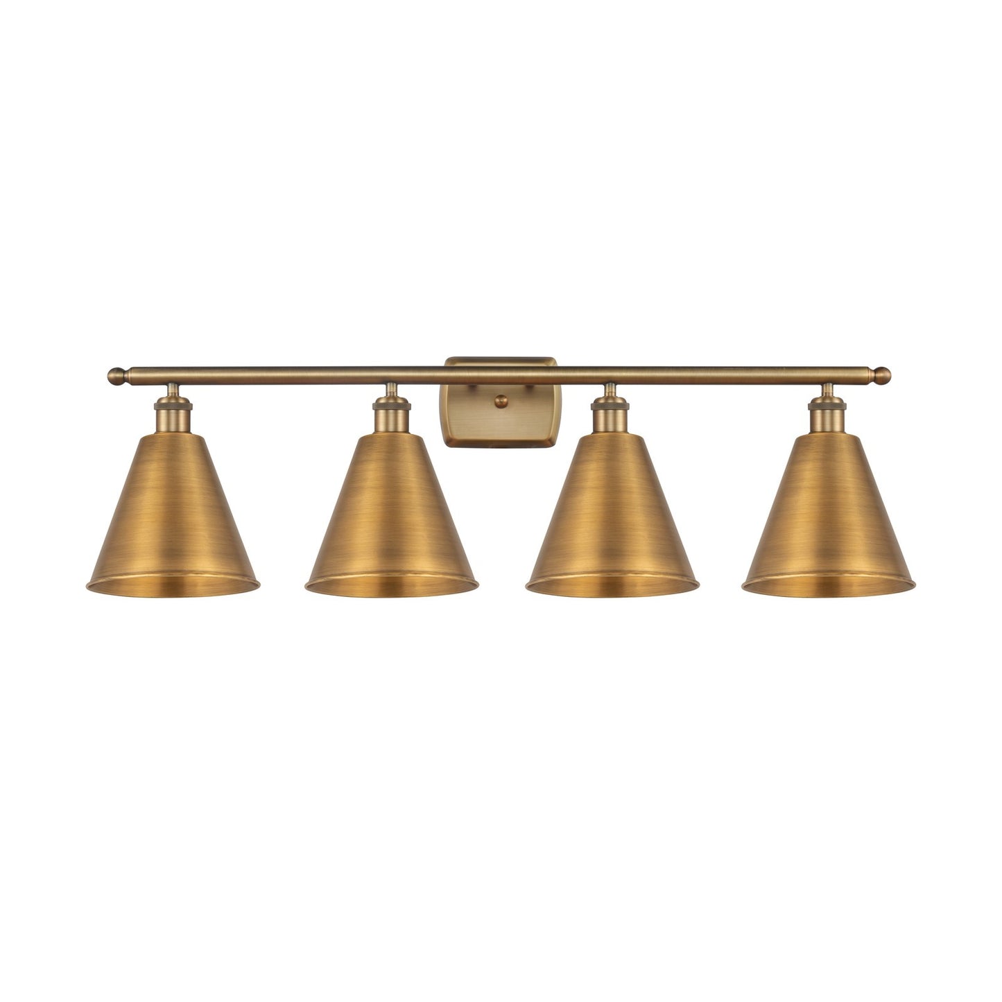 Innovations Berkshire 38in 4-Light Bath Vanity Light | Industrial Farmhouse Brushed Brass and Brushed Brass Metal Shade | Model 516-4W-BB-MBC-8-BB