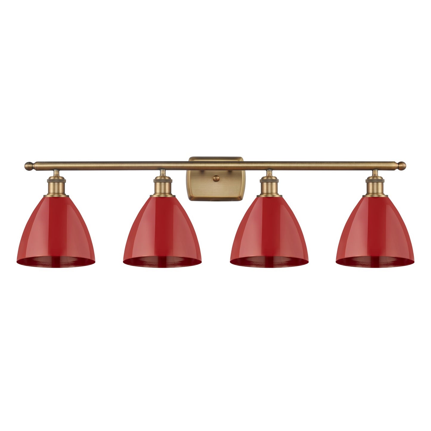 Innovations Plymouth 38in 4-Light Bath Vanity | Industrial Farmhouse Brushed Brass and Matte Red Metal | Bathroom Vanity Light | Model 516-4W-BB-MBD-75-RD