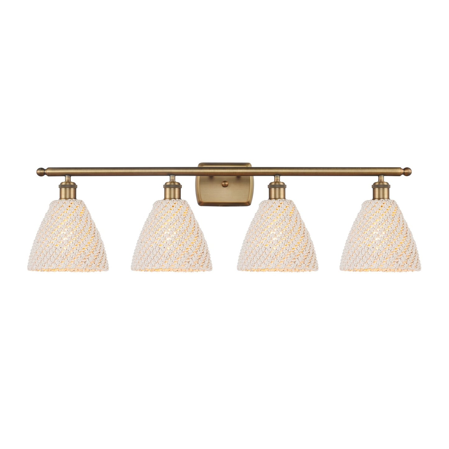 Innovations Bristol Natural 38in 4-Light Bath Vanity Light | Industrial Brushed Brass and Natural Fiber Shade | Bathroom | Model 516-4W-BB-NBD-75-NAT
