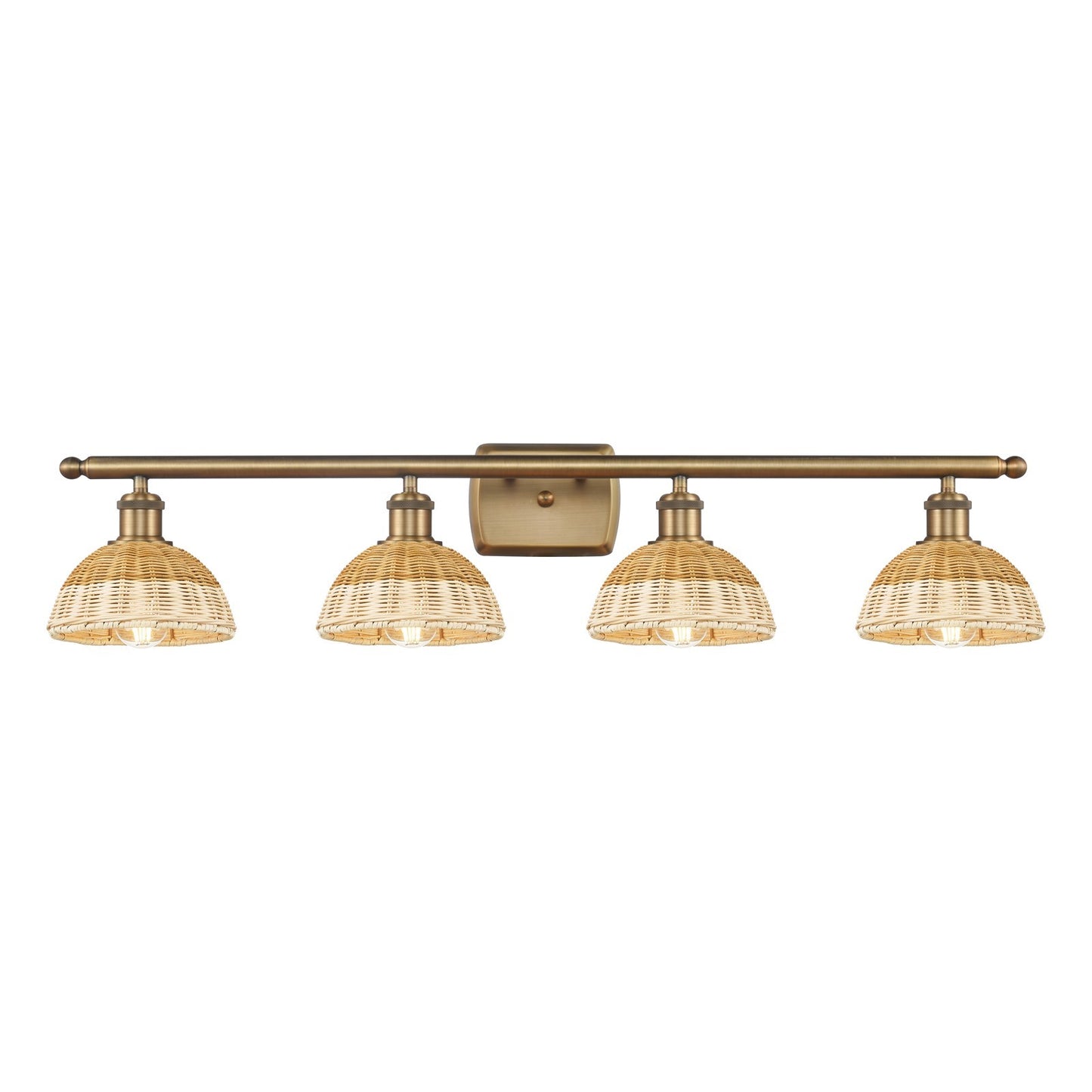 Innovations Bristol Natural II 38in 4-Light Bath Vanity Light | Industrial Brushed Brass and Natural Fiber Dome Shade | Model 516-4W-BB-NBD2-75-NAT