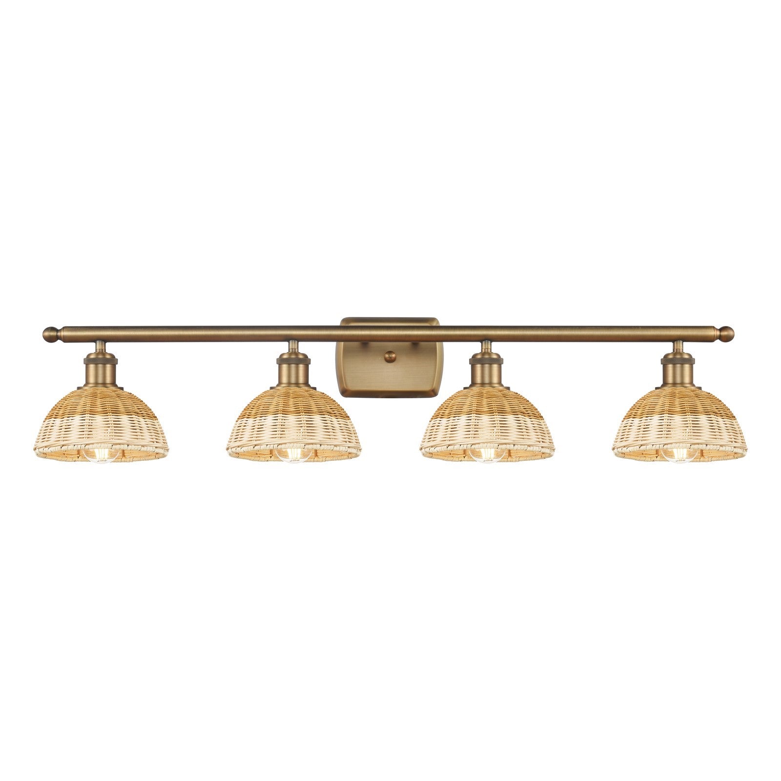 Innovations Bristol Natural II 38in 4-Light Bath Vanity Light | Industrial Brushed Brass and Natural Fiber Dome Shade | Model 516-4W-BB-NBD2-75-NAT