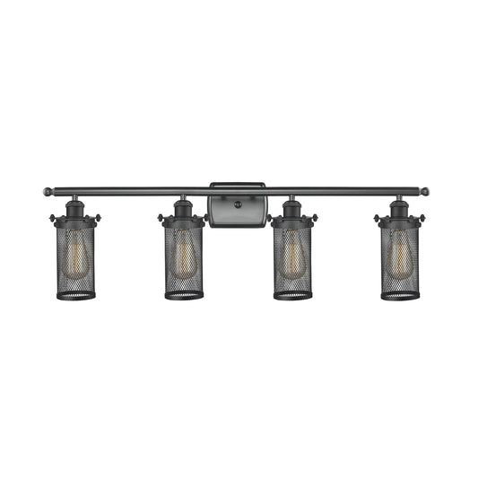 Innovations Bleecker 34in 4-Light Bath Vanity Light | Industrial Matte Black Steel and Matte Black Metal | Bathroom Vanity | 33.62 | Model 516-4W-BK-CE219