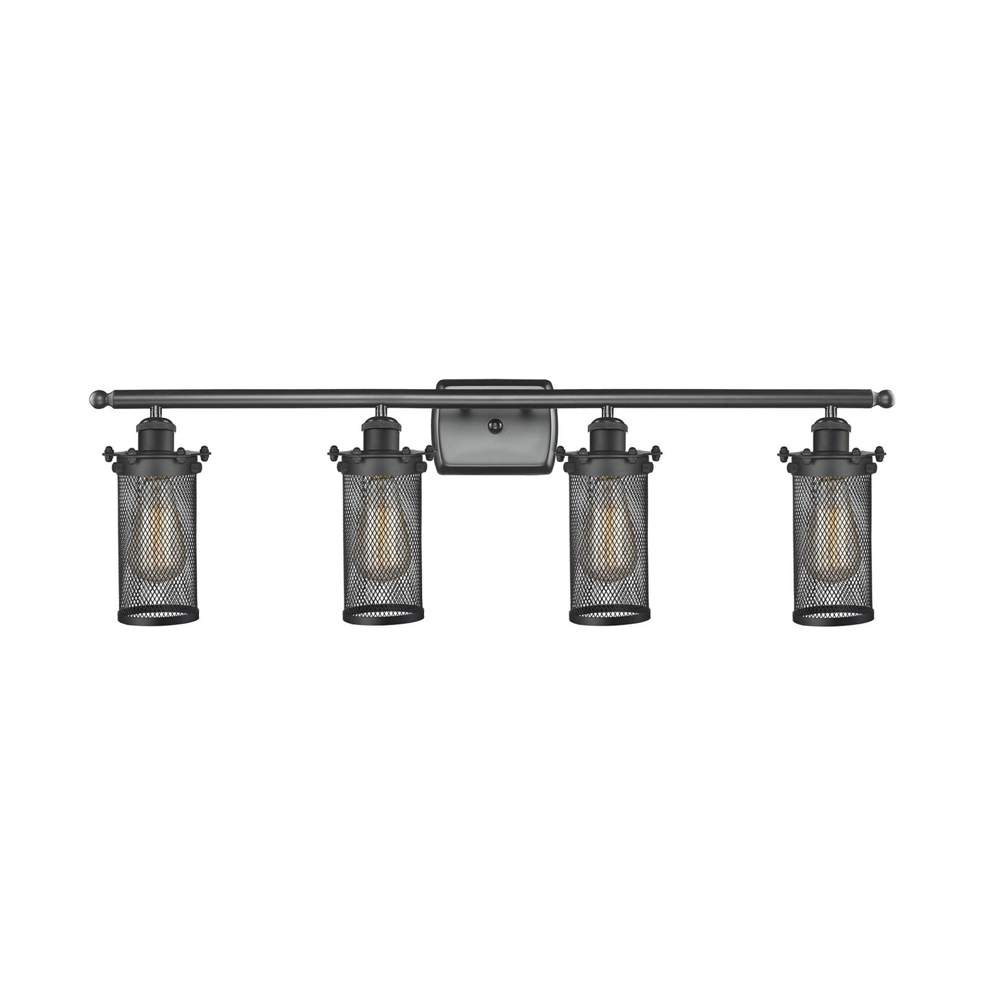 Innovations Bleecker 34in 4-Light Bath Vanity | Industrial Modern Matte Black Steel and Cast Brass with Metal Shade | Bathroom | Model 516-4W-BK-CE219-LED