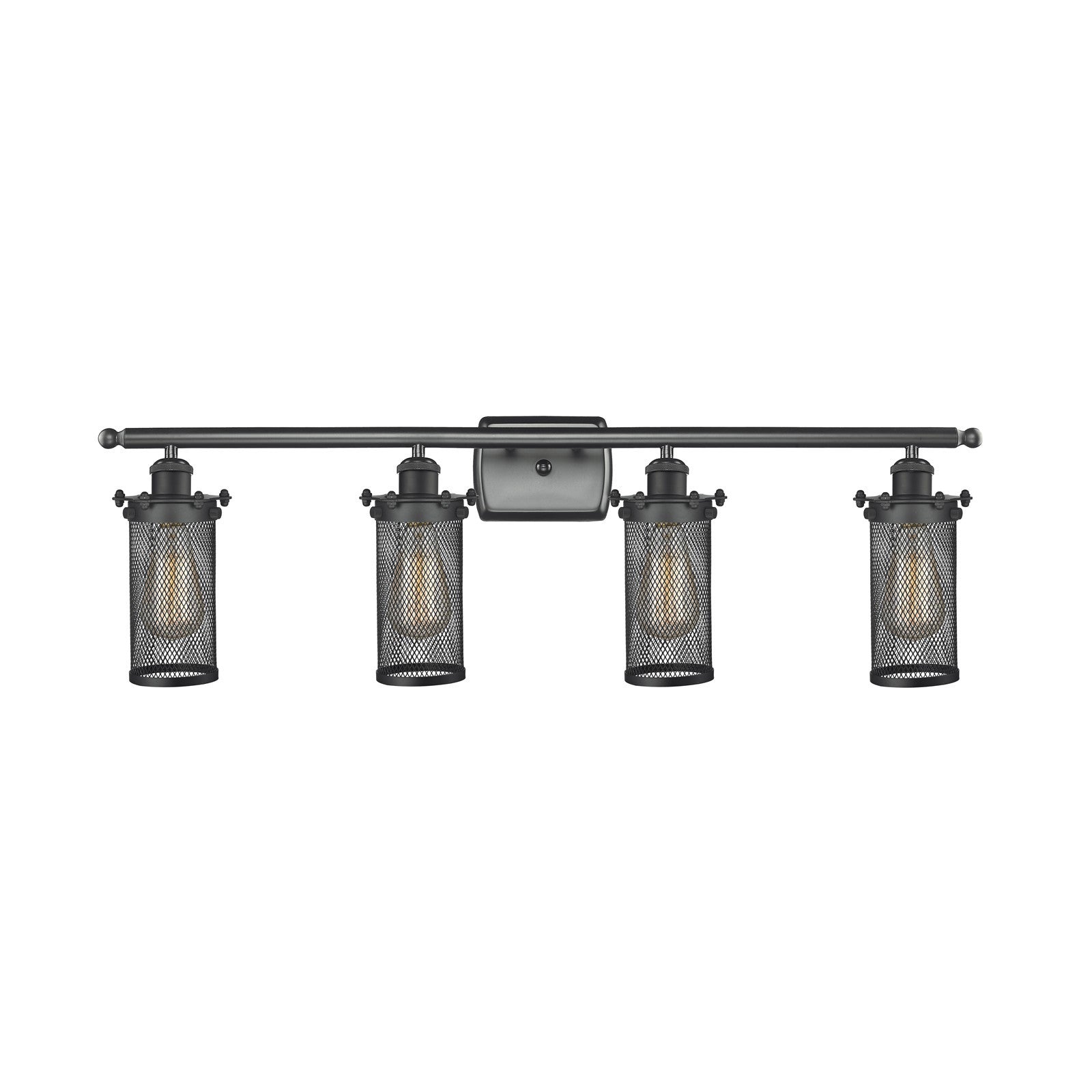Innovations Bleecker 34in 4-Light Bath Vanity | Industrial Modern Matte Black Steel and Cast Brass with Metal Shade | Bathroom | Model 516-4W-BK-CE219-LED