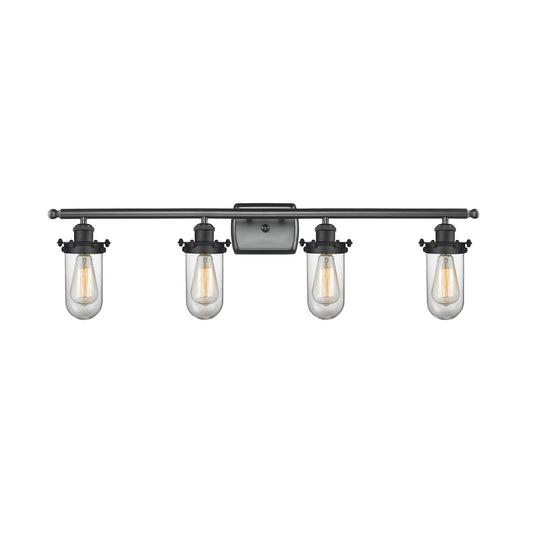 Innovations Kingsbury 34in 4-Light Bath Vanity | Industrial Matte Black Steel and Clear Glass | Bathroom Vanity Light | Model 516-4W-BK-CE231-CL-LED