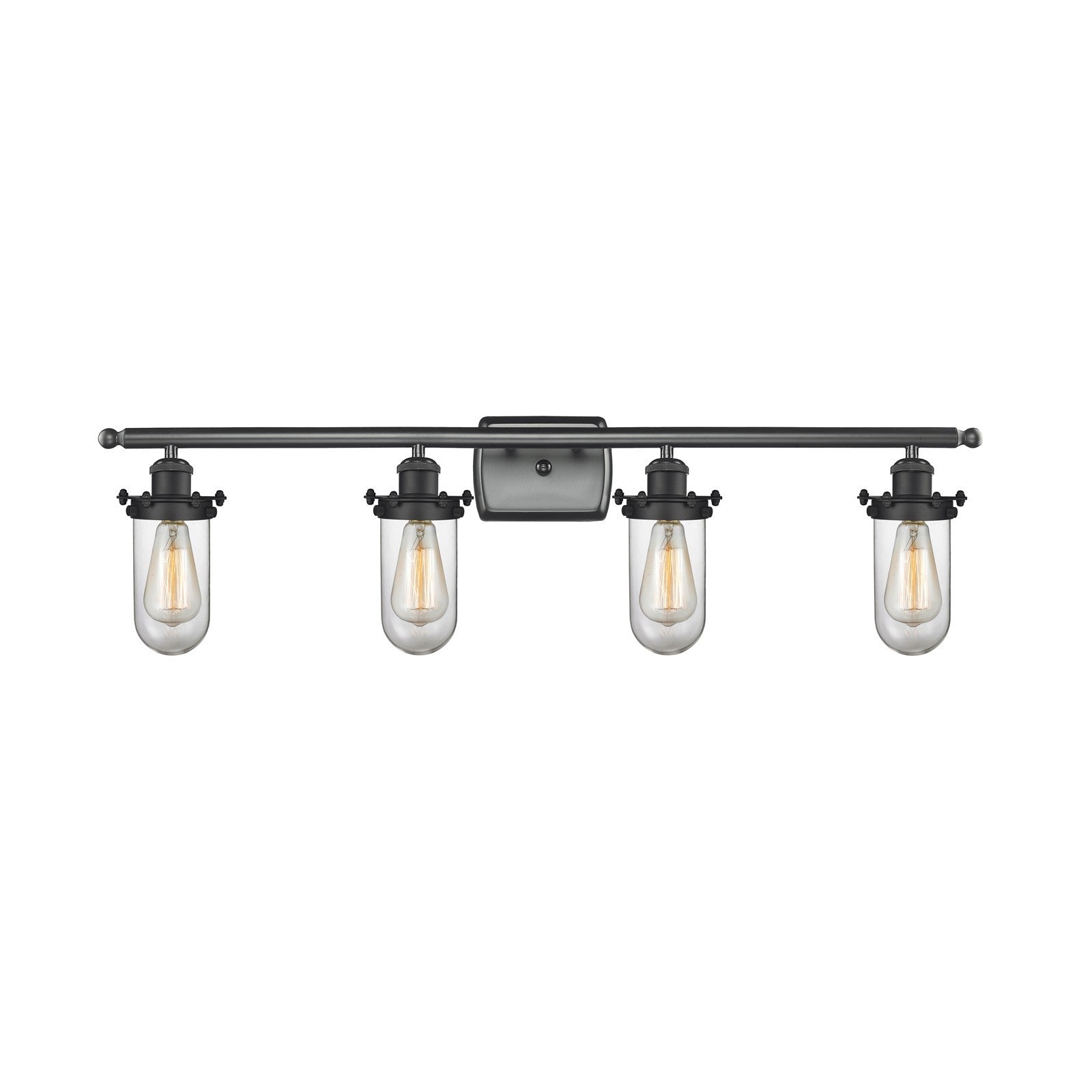 Innovations Kingsbury 34in 4-Light Bath Vanity | Industrial Matte Black Steel and Clear Glass | Bathroom Vanity Light | Model 516-4W-BK-CE231-CL-LED