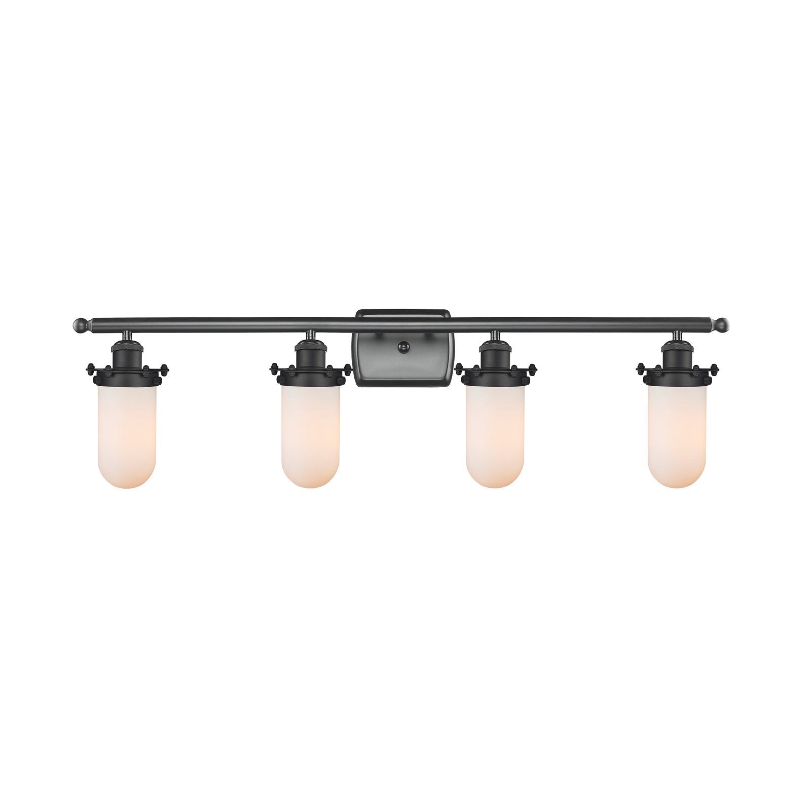 Innovations Kingsbury 34in 4-Light Bath Vanity Light | Industrial Matte Black Steel and Matte White Frosted Glass | Bathroom | Model 516-4W-BK-CE231-W-LED