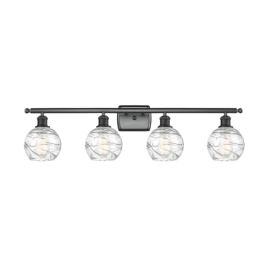 Innovations Athens Deco Swirl 36in 4-Light Bath Vanity Light | Industrial Matte Black Steel and Clear Glass | Bathroom Vanity | Model 516-4W-BK-G1213-6CL