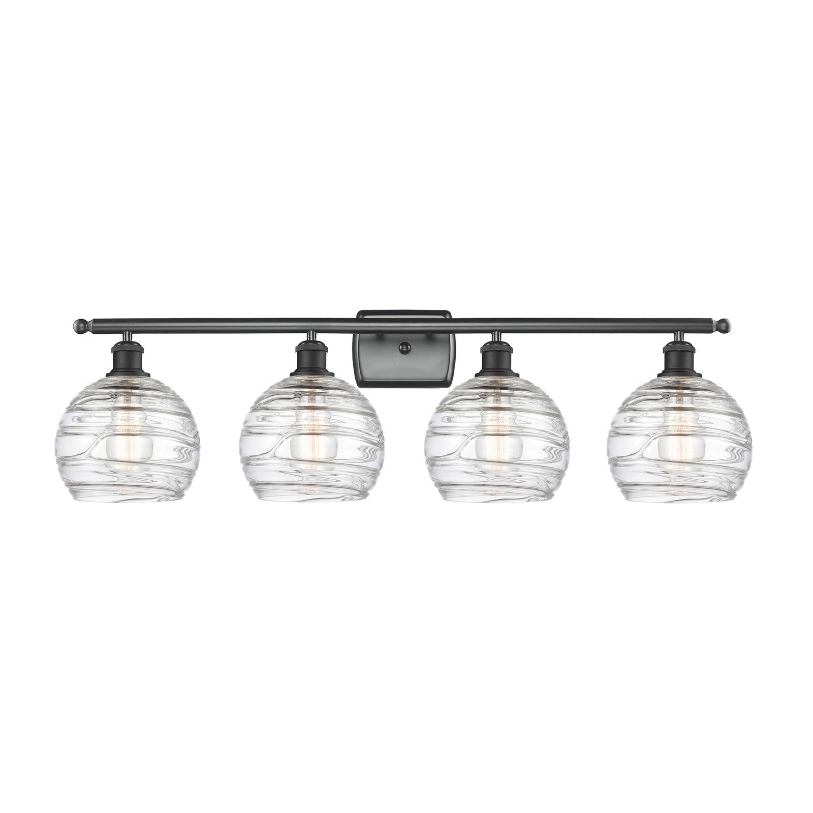 Innovations Athens Deco Swirl 38in 4-Light Bath Vanity | Industrial Matte Black Steel and Clear Deco Swirl Glass | Bathroom | Model 516-4W-BK-G1213-8CL