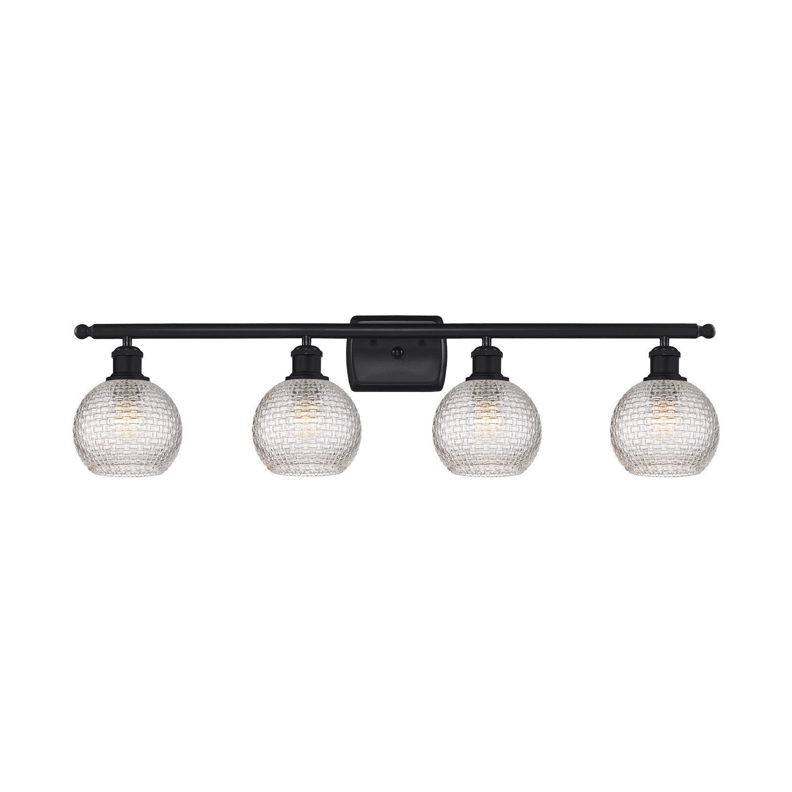 Innovations Athens 36in 4-Light Bath Vanity Light | Modern Farmhouse Matte Black Steel and Clear Basket Weave Glass | Bathroom | Model 516-4W-BK-G122C-6CL