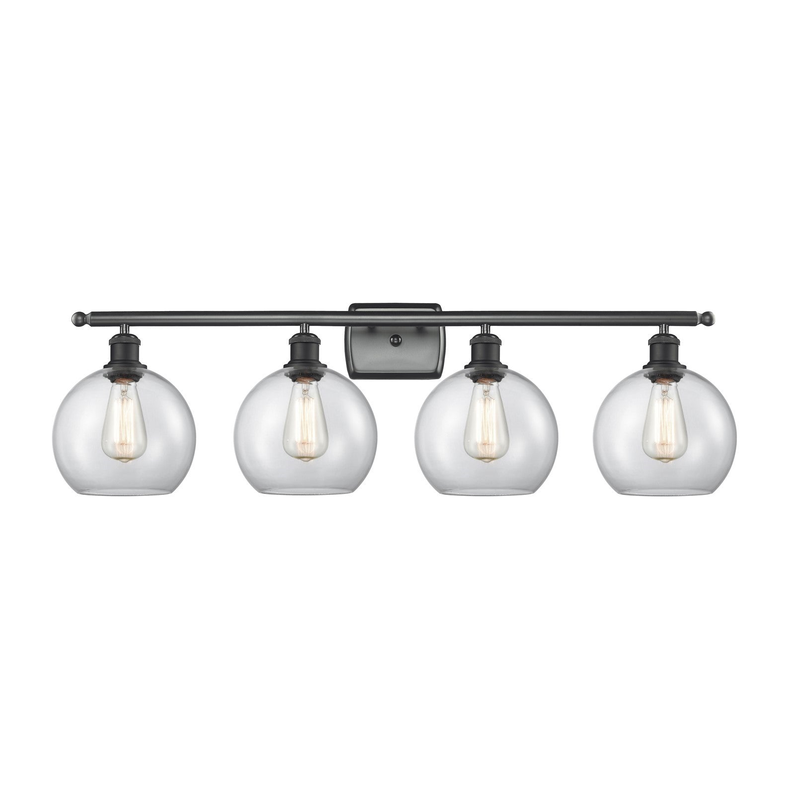 Innovations Athens 38in 4-Light Bath Vanity Light | Modern Farmhouse Matte Black Steel and Clear Basket Weave Glass | Bathroom | Model 516-4W-BK-G122C-8CL