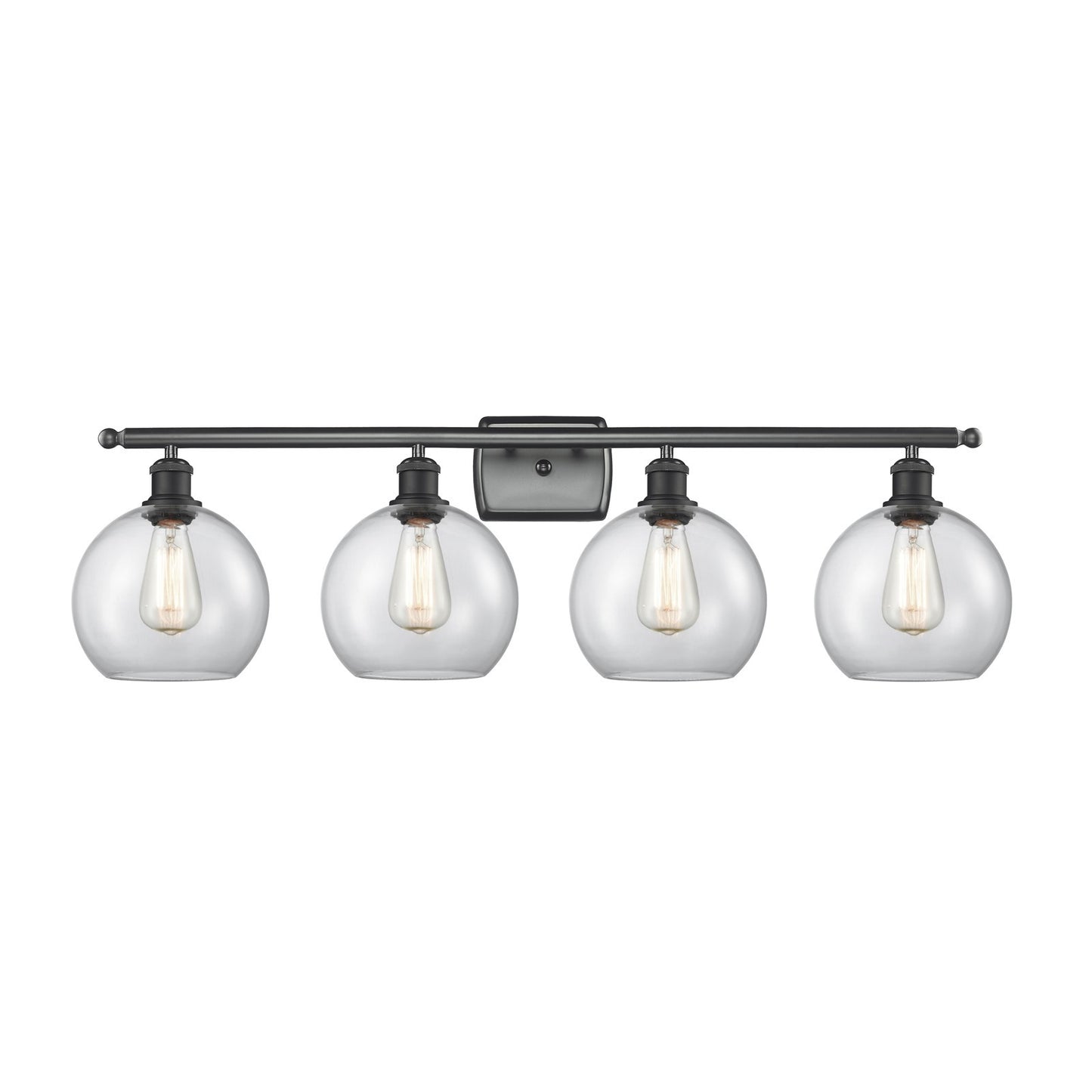 Innovations Athens 38in 4-Light Bath Vanity Light | Modern Farmhouse Matte Black Steel and Clear Basket Weave Glass | Bathroom | Model 516-4W-BK-G122C-8CL