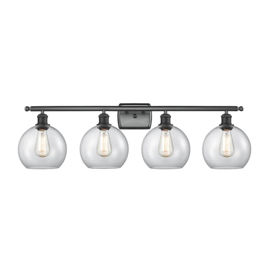 Innovations Athens 38in 4-Light Bath Vanity Light | Modern Farmhouse Matte Black Steel and Clear Basket Weave Glass | Bathroom | Model 516-4W-BK-G122C-8CL