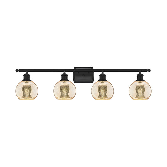 Innovations Athens 36in 4-Light Bath Vanity Light | Industrial Matte Black Steel and Mercury Glass | Bathroom Vanity | 35.88 x | Model 516-4W-BK-G128-6