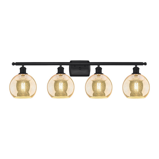 Innovations Athens 38in 4-Light Bath Vanity Light | Industrial Matte Black Steel and Mercury Glass | Bathroom Vanity Above Mirror | Model 516-4W-BK-G128-8