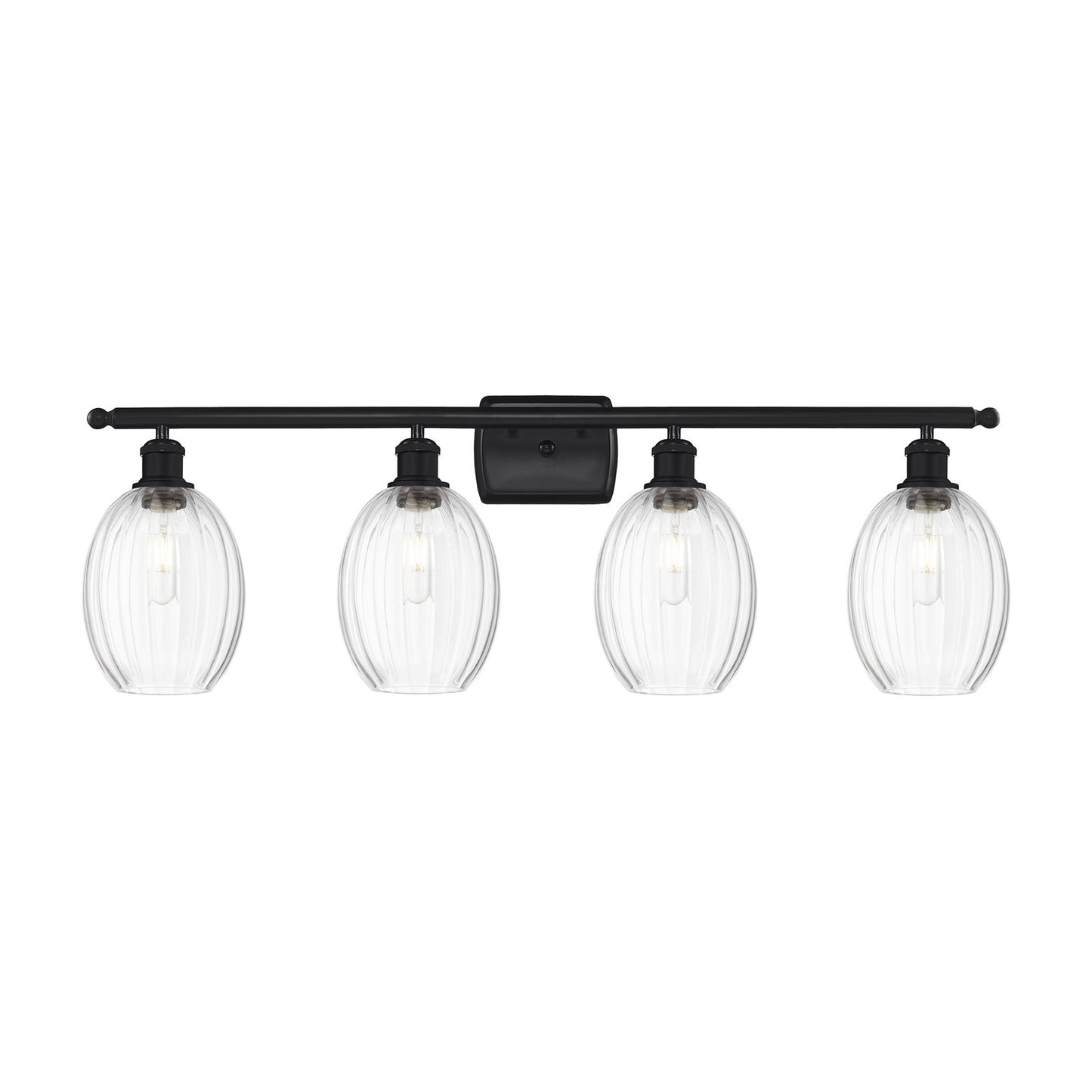 Innovations Preston Bulb 36in 4-Light Bath Vanity | Industrial Matte Black Steel and Clear Glass | Bathroom Vanity Light | Model 516-4W-BK-G459-6CL