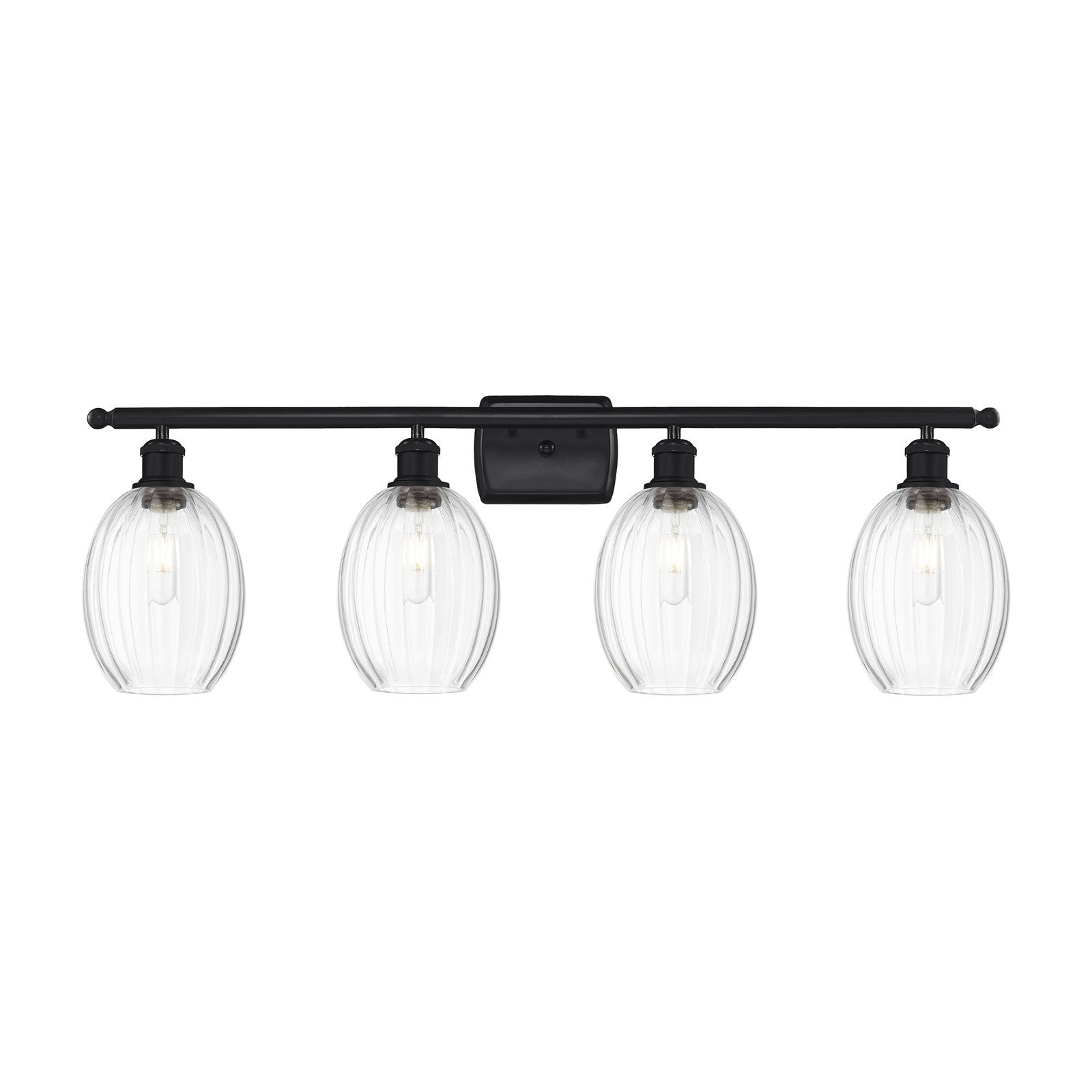 Innovations Preston Bulb 36in 4-Light Bath Vanity | Industrial Matte Black Steel and Clear Glass | Bathroom Vanity Light | Model 516-4W-BK-G459-6CL