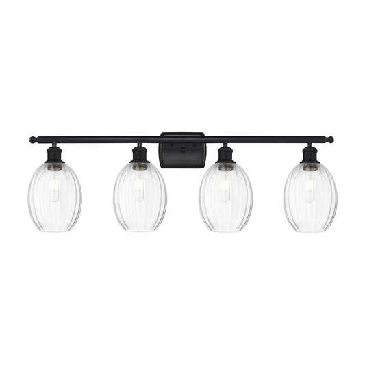 Innovations Preston Bulb 36in 4-Light Bath Vanity | Industrial Matte Black Steel and Clear Glass | Bathroom Vanity Light | Model 516-4W-BK-G459-6CL