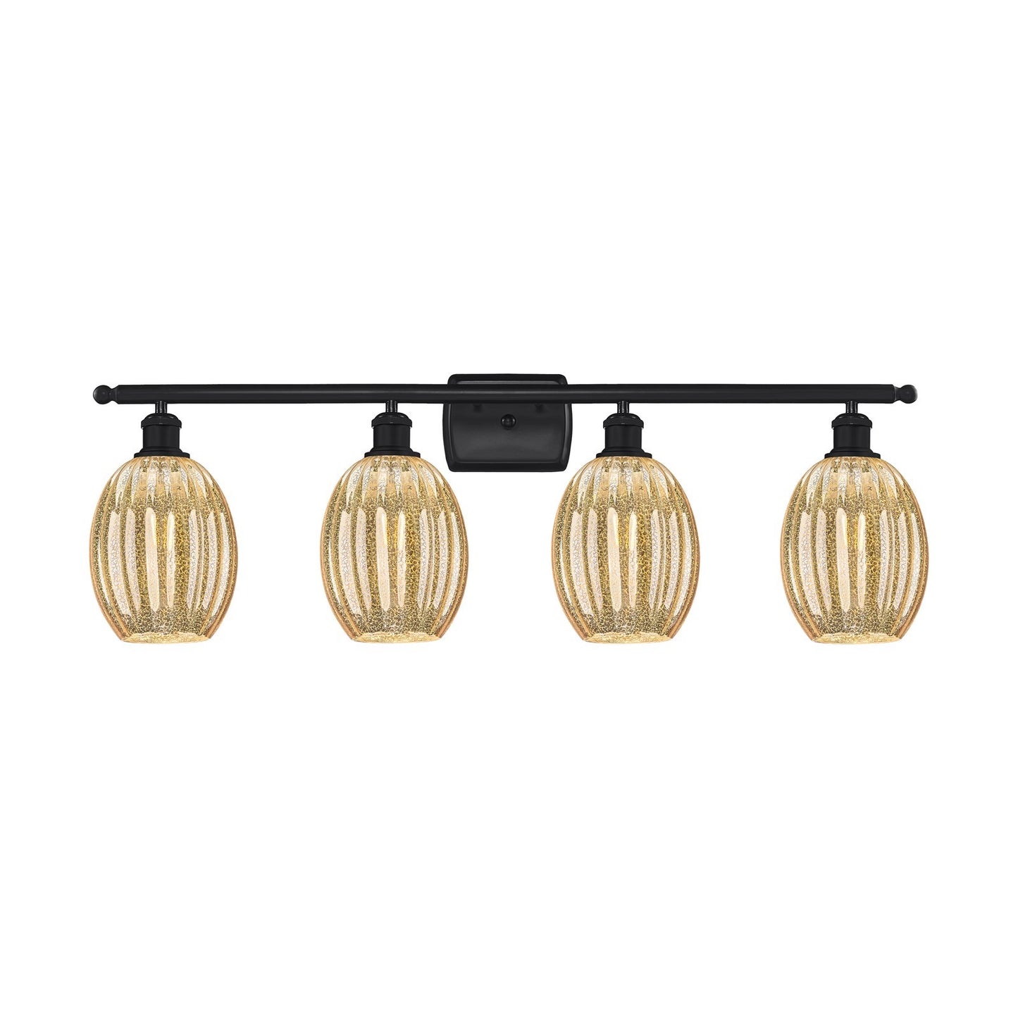 Innovations Preston Bulb 36in 4-Light Bath Vanity | Industrial Matte Black Steel and Mercury Glass | Bathroom Vanity & Powder | Model 516-4W-BK-G459-6ME
