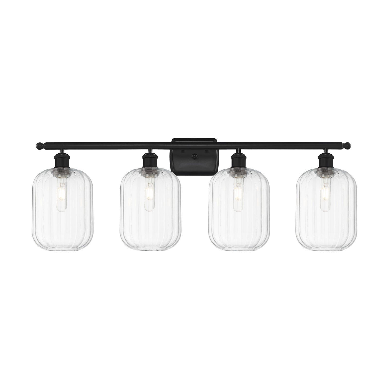 Innovations Preston Cylinder 37in 4-Light Bath Vanity | Industrial Matte Black Steel and Clear Glass | Bathroom Vanity & Powder | Model 516-4W-BK-G460-7CL
