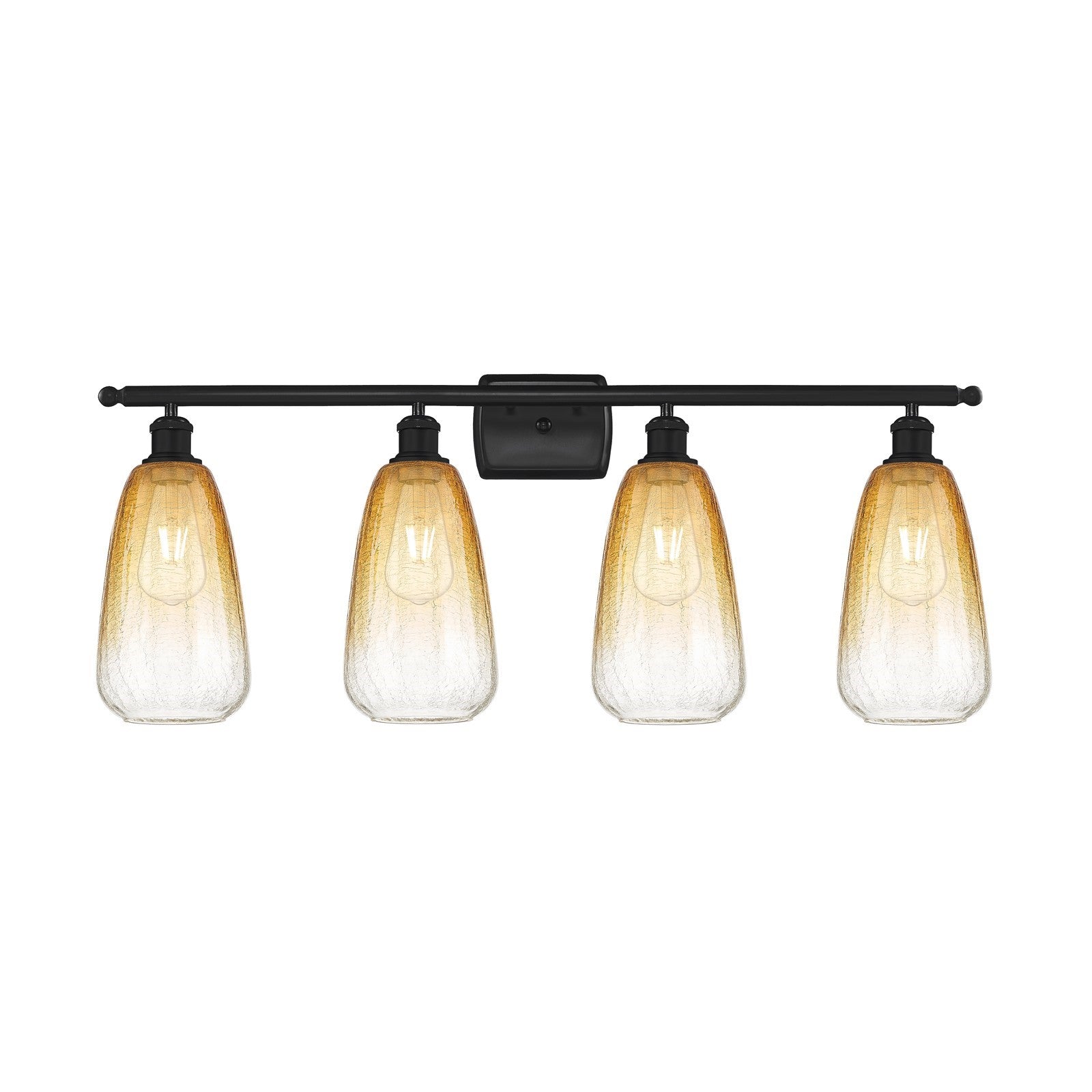 Innovations Brookhaven Almond 36in 4-Light Bath Vanity Light | Industrial Matte Black Steel and Amber Glass | Bathroom Vanity | Model 516-4W-BK-G480-6AM