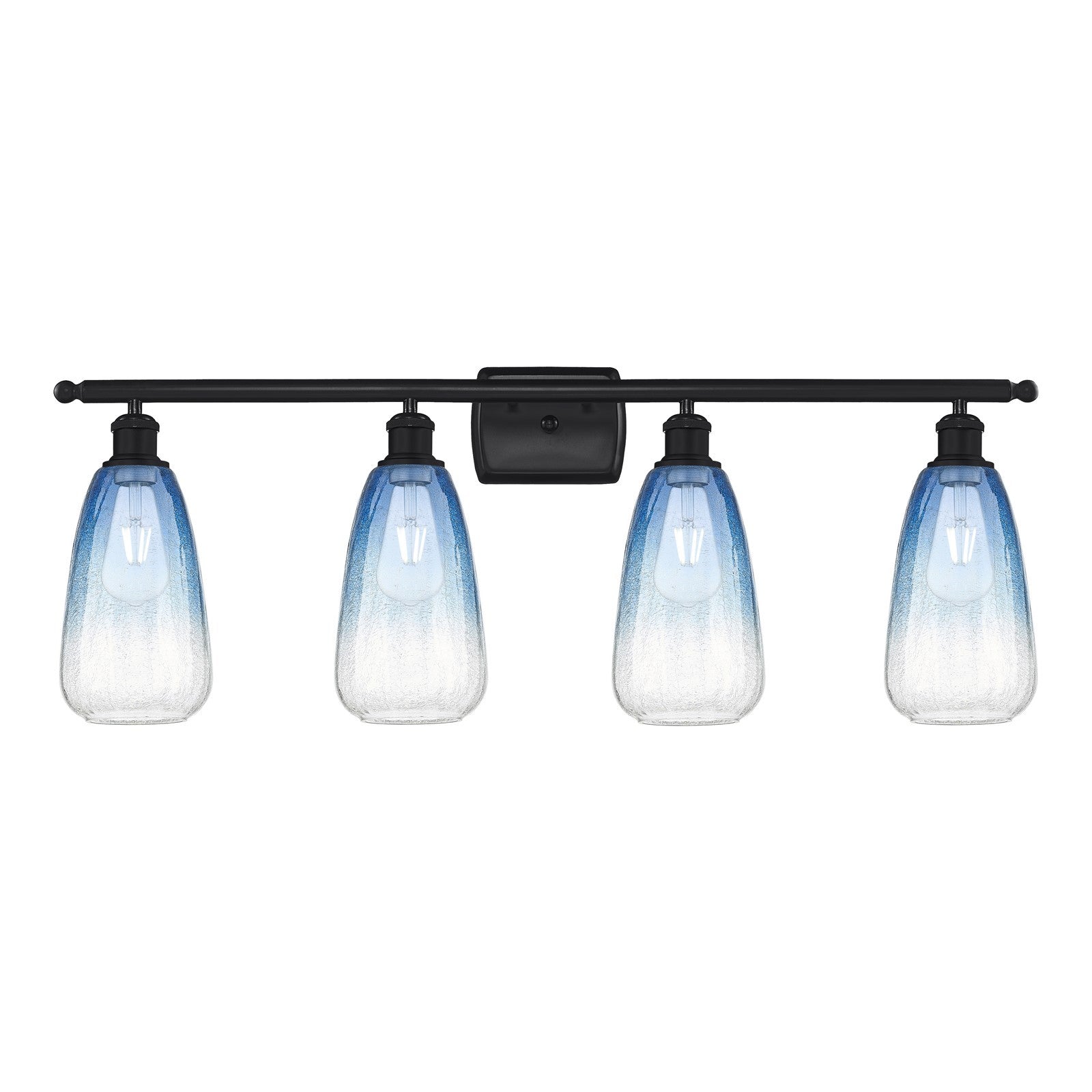 Innovations Brookhaven Almond 36in 4-Light Bath Vanity | Industrial Matte Black Steel and Sapphire Blue Glass | Bathroom Vanity | Model 516-4W-BK-G480-6SB