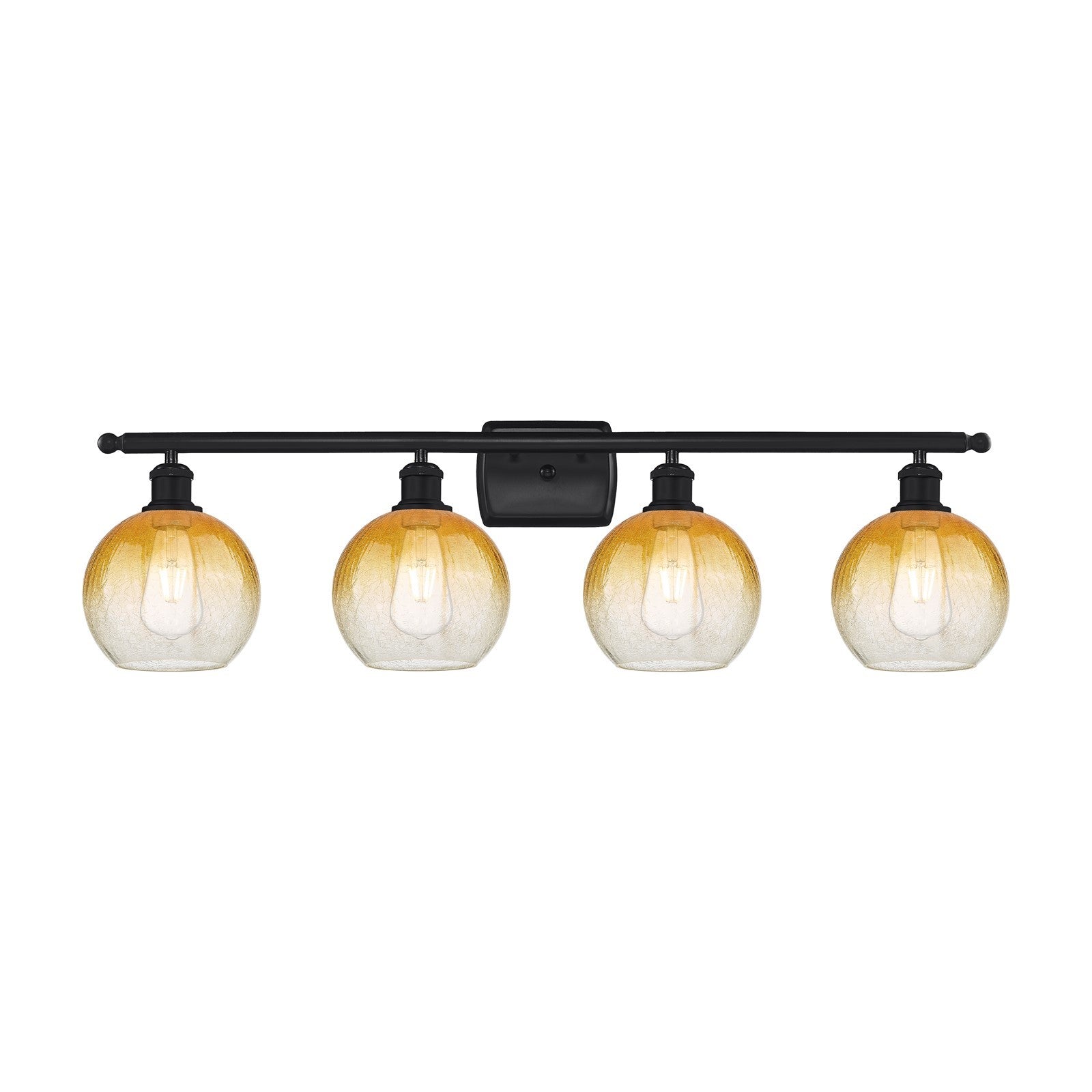 Innovations Brookhaven Globe 38in 4-Light Bath Vanity Light | Industrial Matte Black Steel and Amber Glass | Bathroom Vanity | Model 516-4W-BK-G483-8AM