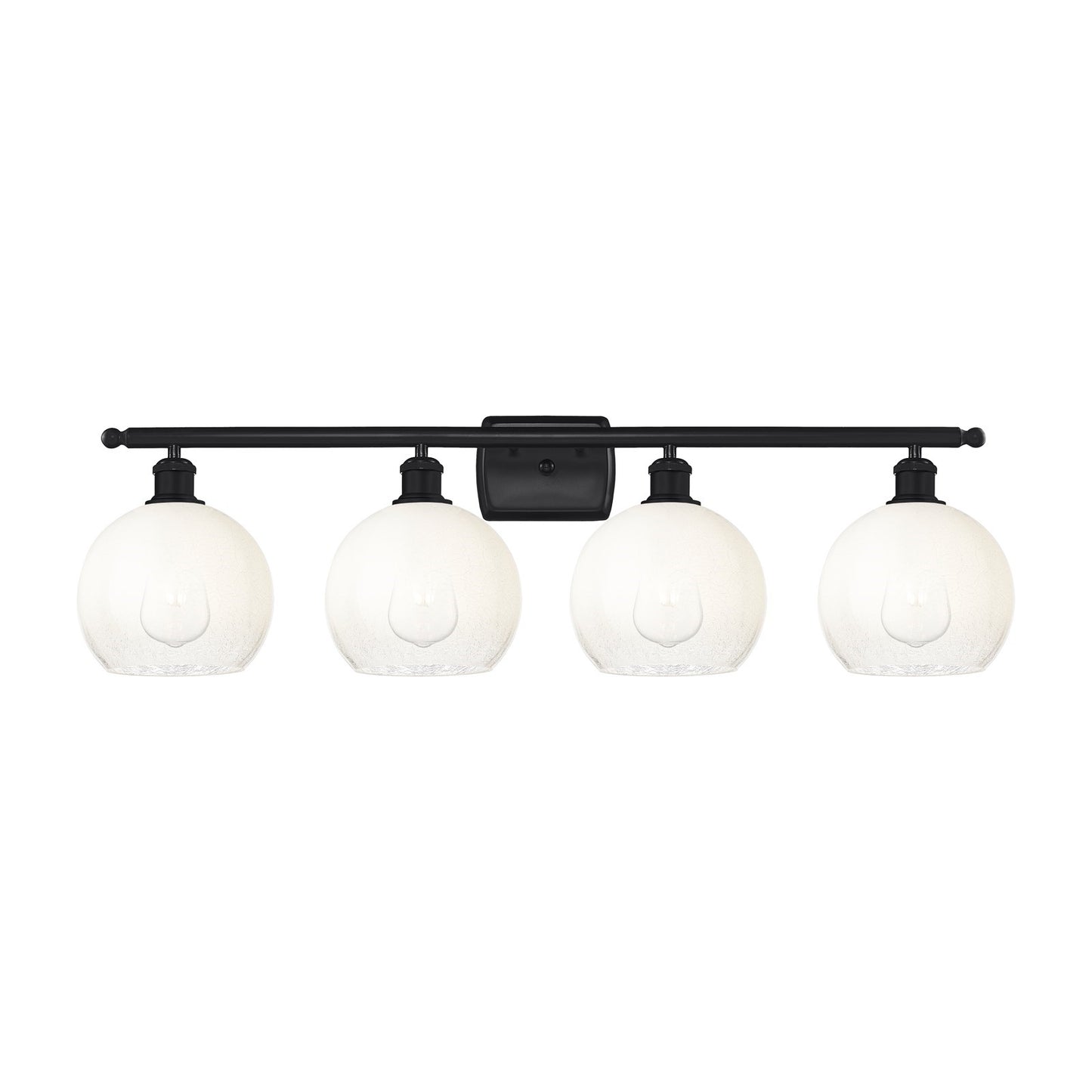 Innovations Brookhaven Globe 38in 4-Light Bath Vanity | Industrial Matte Black Steel and Opal Glass | Bathroom Vanity Light | Model 516-4W-BK-G483-8OP
