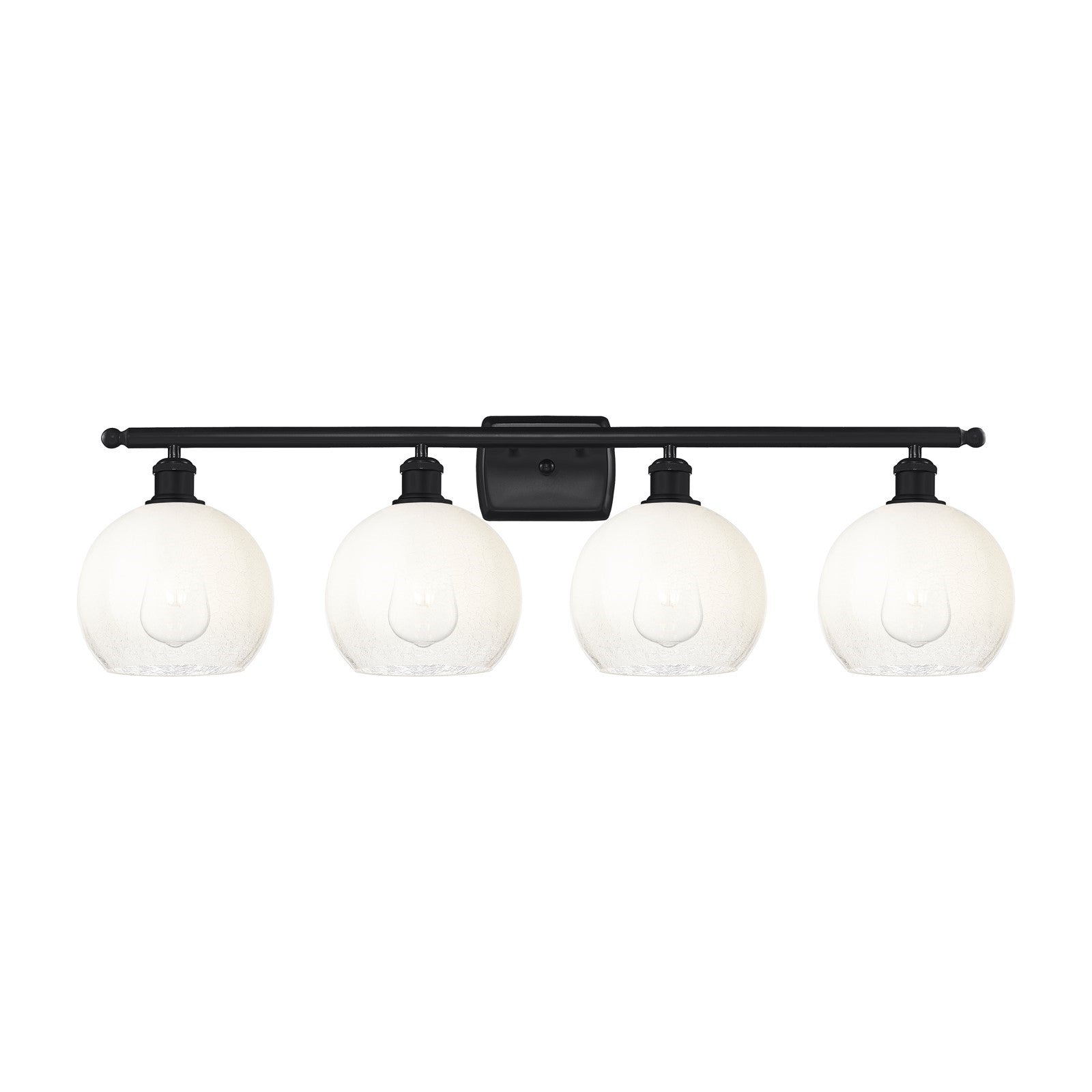 Innovations Brookhaven Globe 38in 4-Light Bath Vanity | Industrial Matte Black Steel and Opal Glass | Bathroom Vanity Light | Model 516-4W-BK-G483-8OP