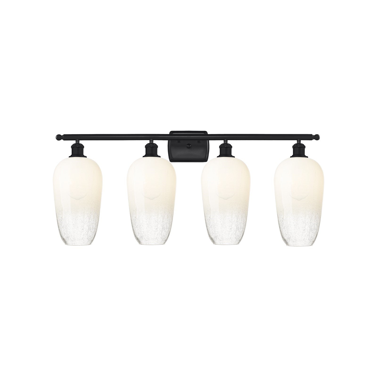 Innovations Brookhaven Flute 37in 4-Light Bath Vanity | Industrial Matte Black Steel and Cast Brass with Opal Glass Shades | Model 516-4W-BK-G484-7OP