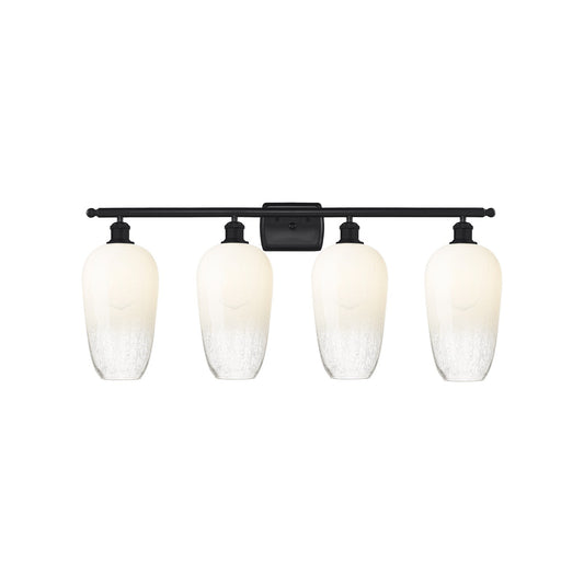 Innovations Brookhaven Flute 37in 4-Light Bath Vanity | Industrial Matte Black Steel and Cast Brass with Opal Glass Shades | Model 516-4W-BK-G484-7OP