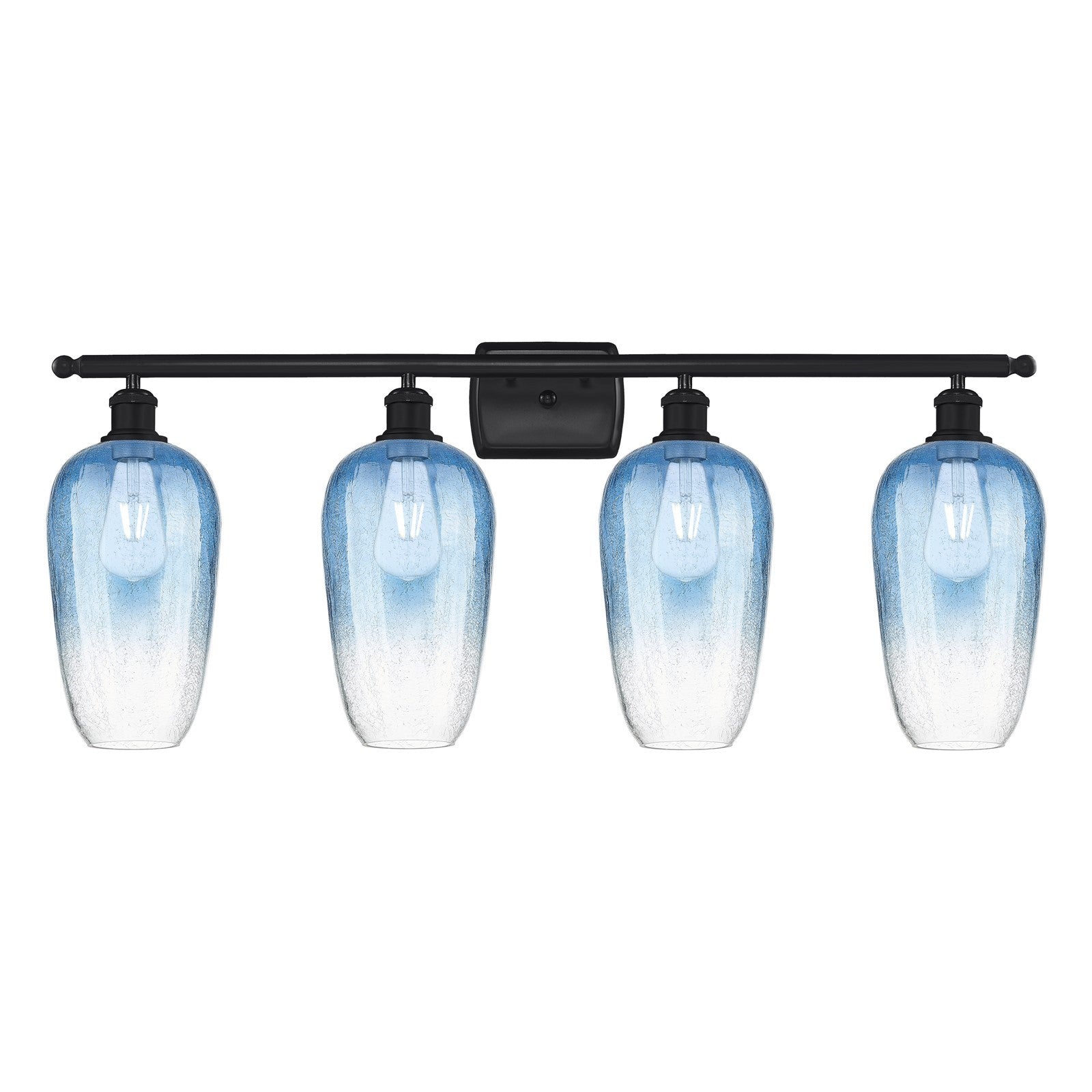Innovations Brookhaven Flute 37in 4-Light Bath Vanity | Industrial Matte Black Steel and Sapphire Blue Glass | Bathroom & | Model 516-4W-BK-G484-7SB