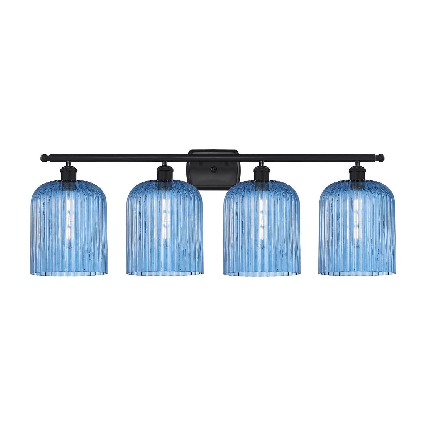 Innovations Bridal Veil 35in 4-Light Bath Vanity Light | Art Nouveau Matte Black Steel and Princess Blue Ribbed Glass | Model 516-4W-BK-G559-8BL