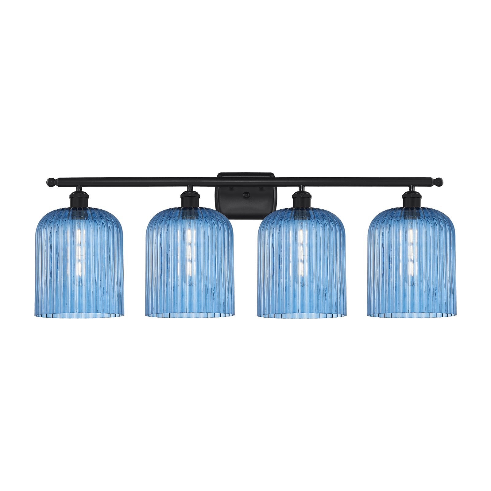 Innovations Bridal Veil 35in 4-Light Bath Vanity Light | Art Nouveau Matte Black Steel and Princess Blue Ribbed Glass | Model 516-4W-BK-G559-8BL
